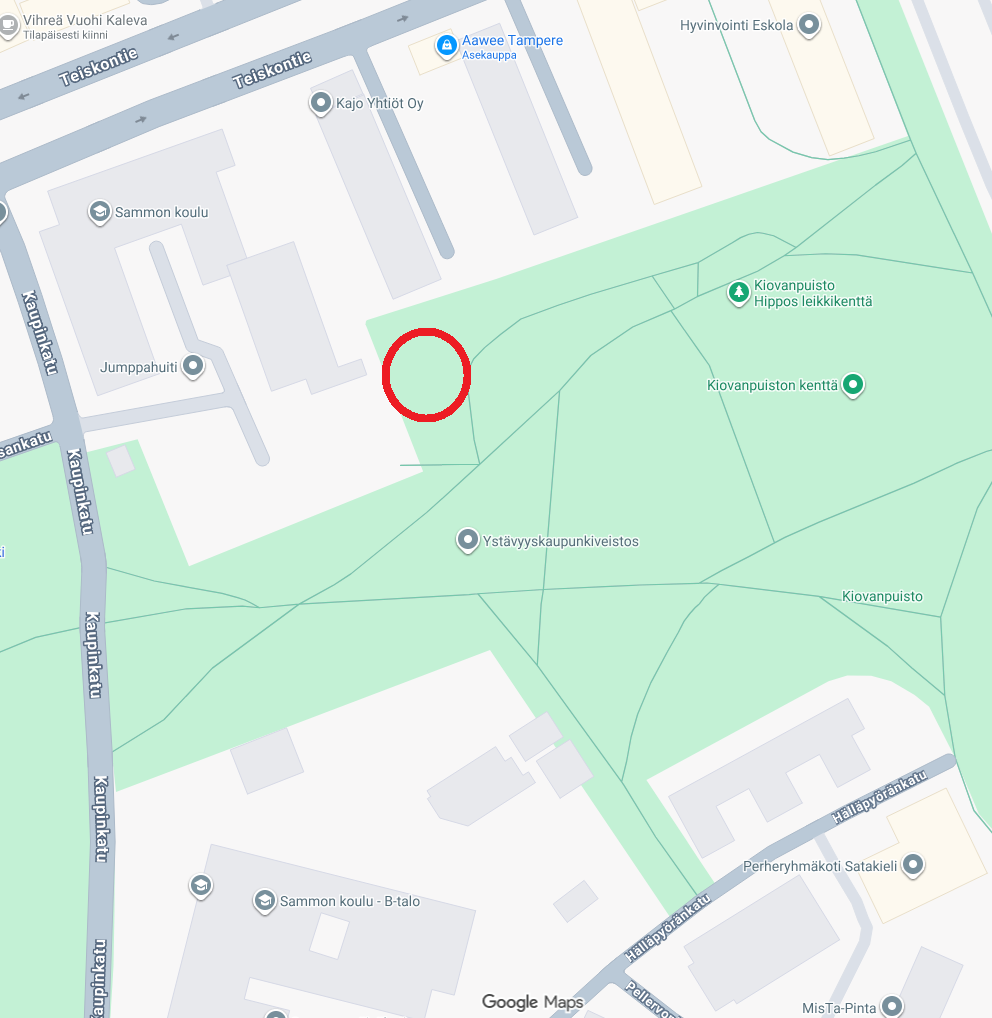 Google Maps -kuva alueesta jolla kesän 2026 puistojumpat järjestetään